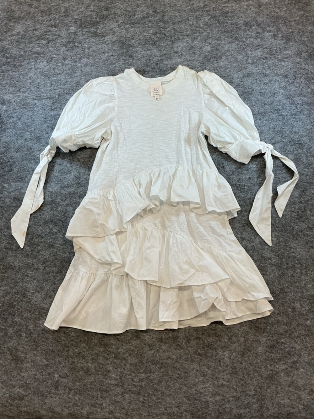 Cinq A Sept White Short Sleeve Ruffle Dress 100% Cotton Sz XS C9